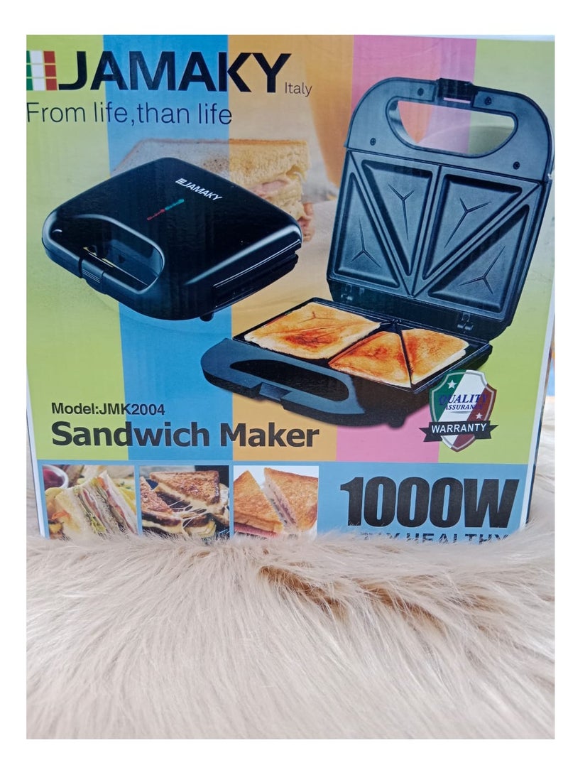 Jamaki Sandwich Maker 1000W  JMK 2004 Sandwich Maker Electric Sandwich Maker with NonStick Plates Indoor Grill Kitchen or Dorm Essentials Easy to Clean and Storage