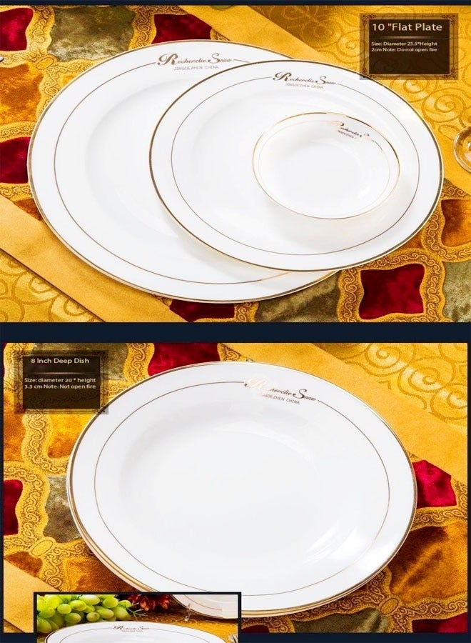 60 Pieces European Style Tableware Plates and Bowls Set Bone China Dinnerware White Ceramic Dinner Set