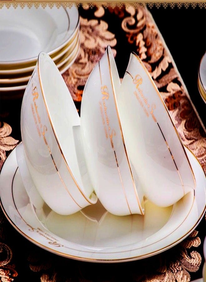 60 Pieces European Style Tableware Plates and Bowls Set Bone China Dinnerware White Ceramic Dinner Set