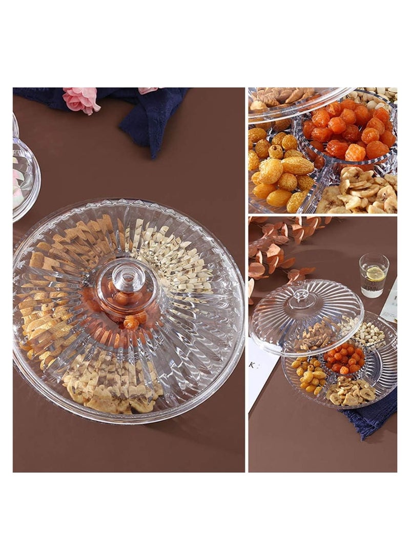 12.6-Inch Six Sectional Snack Serving Tray Set, Acrylic Candy and Nut Serving Container with Lid, Fruit Platter, for Appetizers Cheese ers Meat