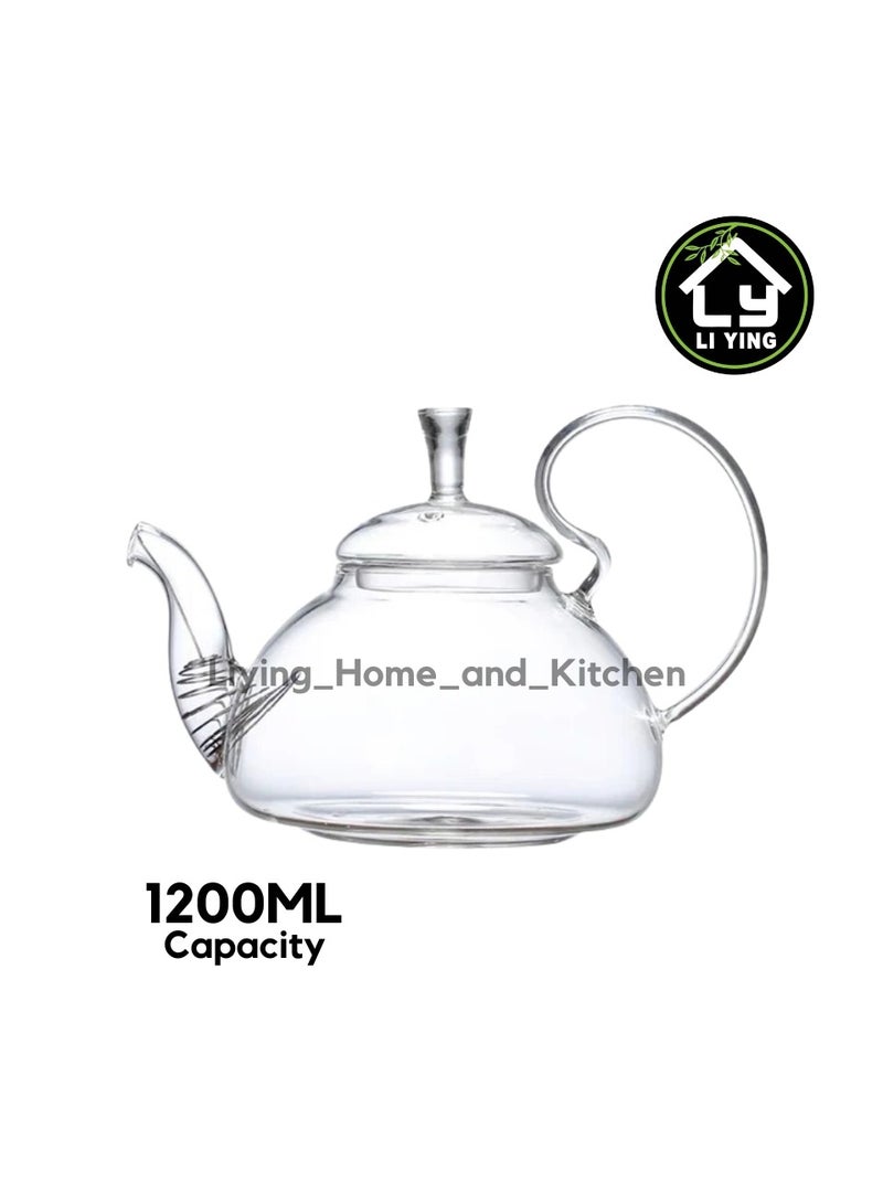 Liying 1200ml Pyrex Glass Teapot with Removable Strainer, Stovetop Safe Tea Kettle, for Blooming and Loose Leaf Tea Maker