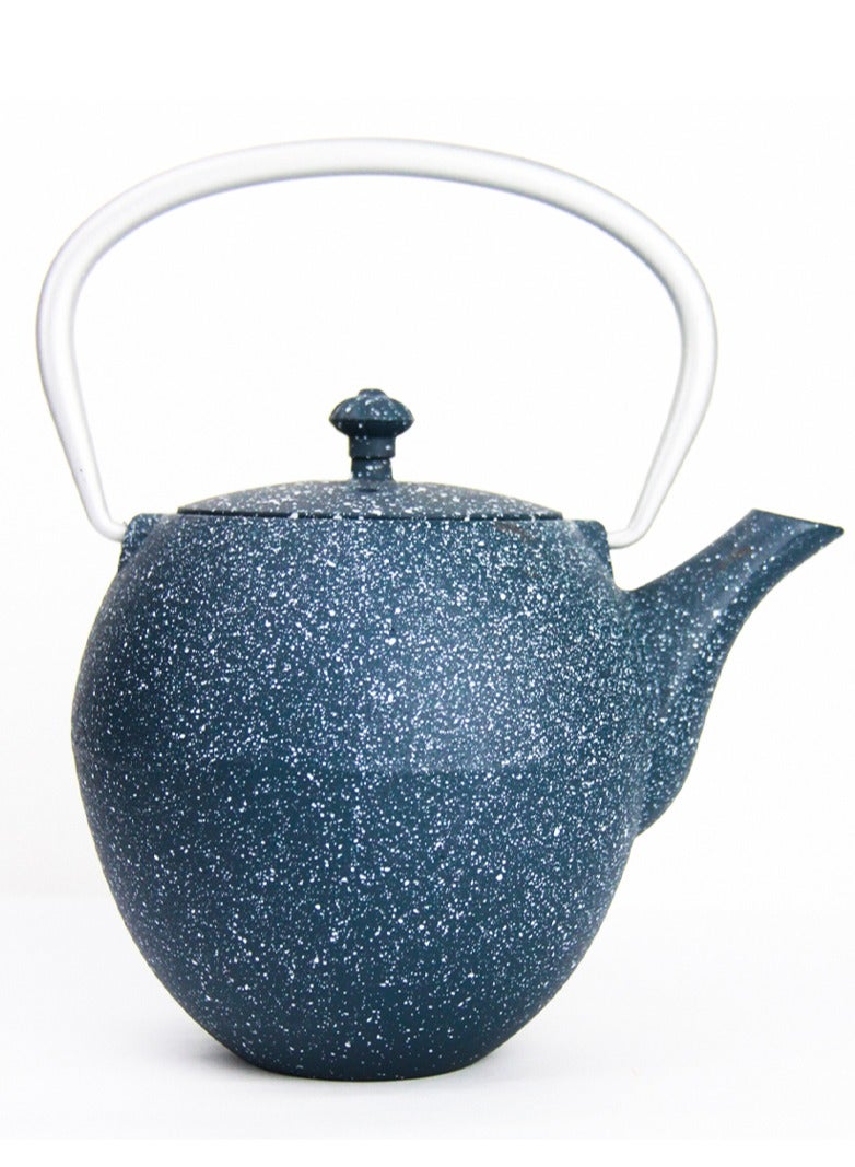 Durable Cast Iron Teapot with Stainless Steel Infuser for Loose Leaf and Tea Bags 1.1 Liters Blue