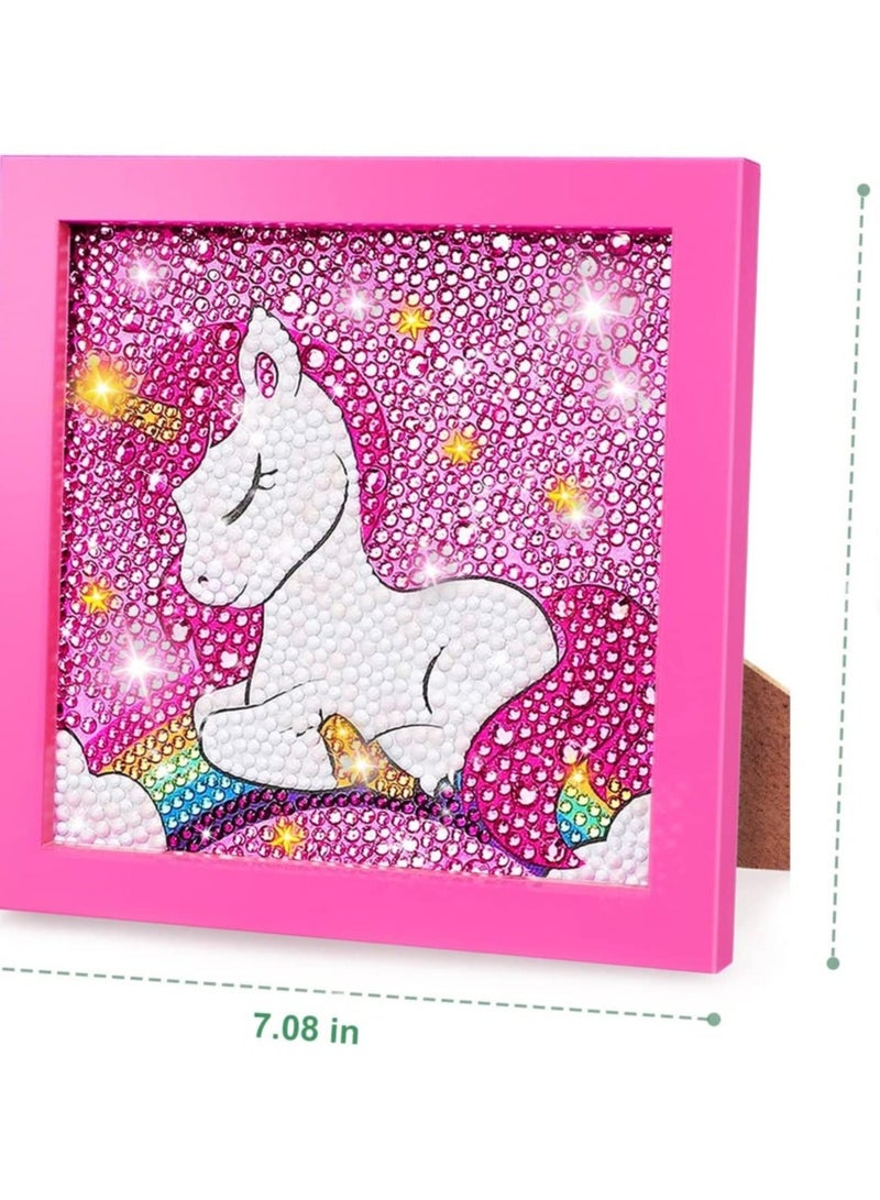 5D Unicorn Diamond Painting Kit, Wooden Frame, Diamond Arts and Crafts,  Gem Art Painting Kit Toy Gifts Unicorn Diamond Dots, for Kids Ages 6-8-10-12