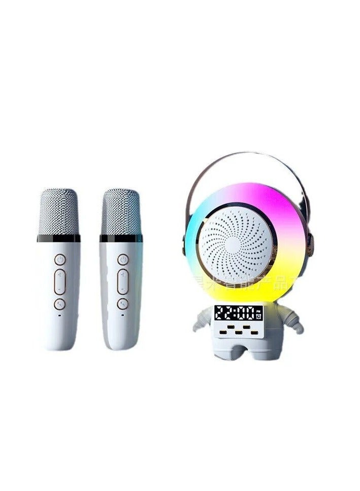 Portable Karaoke Machine with dual Wireless Microphone Mini Bluetooth Astro Speaker with Large Battery RGB Light Effects