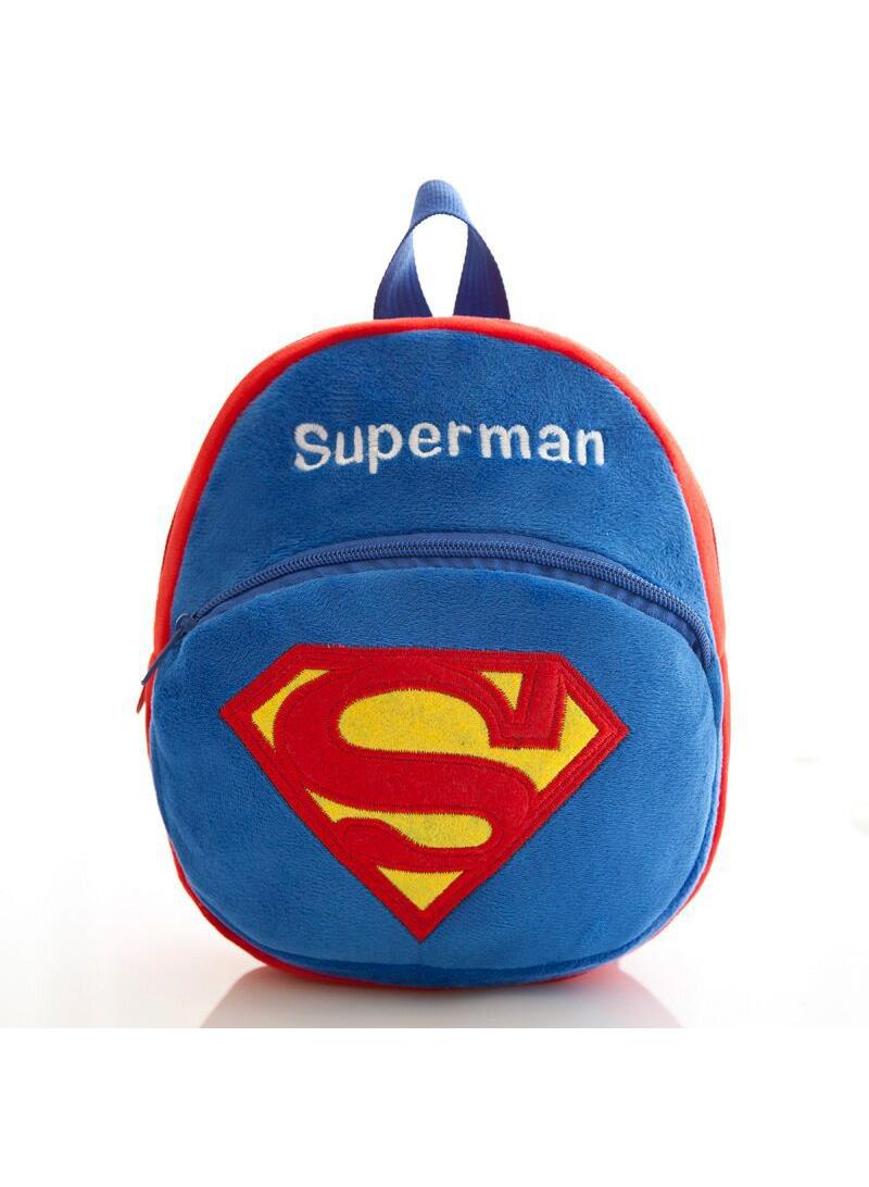 Kids Superman Embroidered Backpack Cartoon Plush Kindergarten Backpack