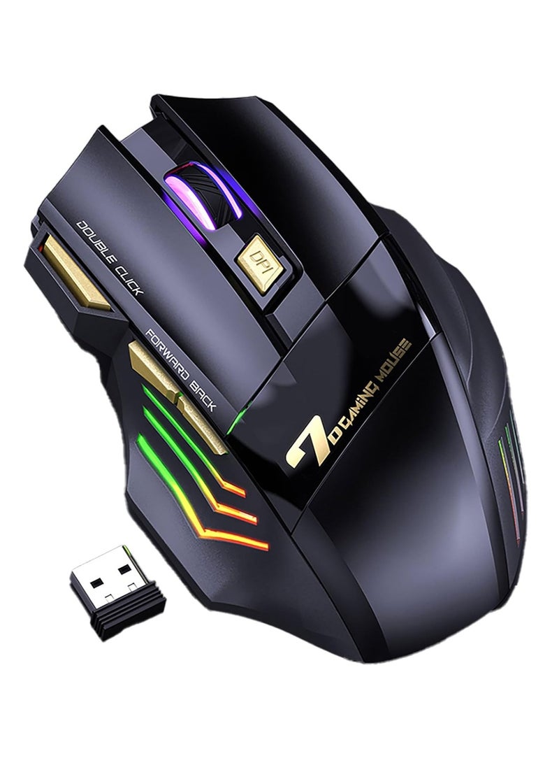 AMBERJACK 2.4G + Bluetooth Dual Mode 7-button Silent Rechargeable Wireless Gaming Mouse with Colorful RGB Lights