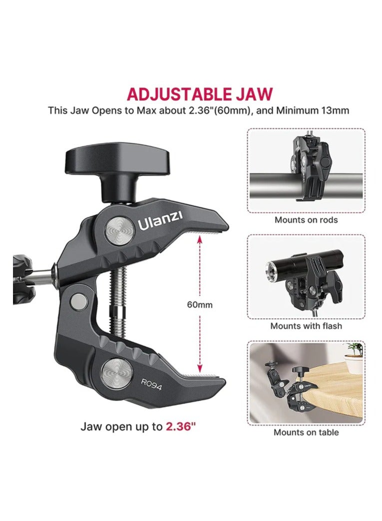 ULANZI R094 Super Clamp Camera Mount – Magic Arm with 360° Dual Ball Head & 1/4