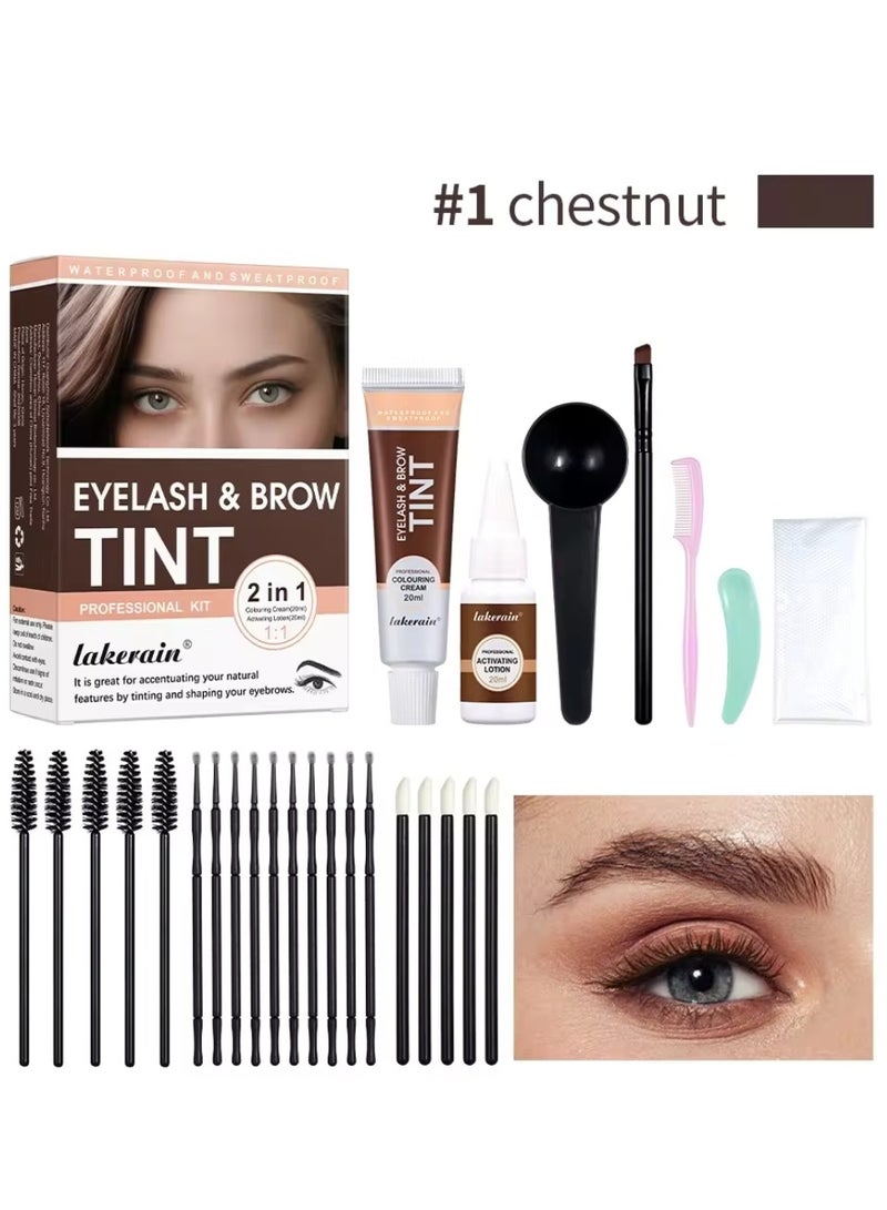 Eyelash and Brow Tint Dye Color Chestnut Kit 2 in 1 Brow and Lash Tint Professional Kit with Coloring Cream and Activating Lotion Eyebrow Tint Dye Kit Eyebrow Lash Color Kit 01