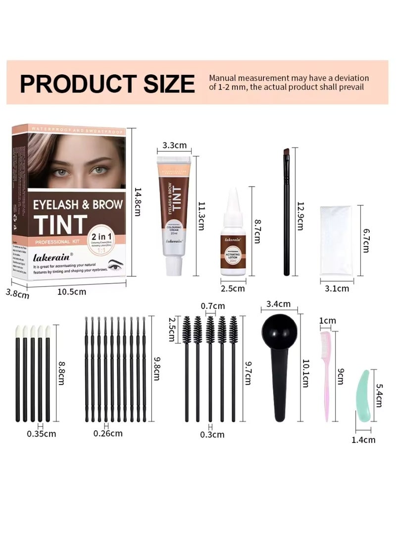 Eyelash and Brow Tint Dye Color Chestnut Kit 2 in 1 Brow and Lash Tint Professional Kit with Coloring Cream and Activating Lotion Eyebrow Tint Dye Kit Eyebrow Lash Color Kit 01