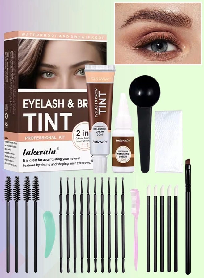 Eyelash and Brow Tint Dye Color Chestnut Kit 2 in 1 Brow and Lash Tint Professional Kit with Coloring Cream and Activating Lotion Eyebrow Tint Dye Kit Eyebrow Lash Color Kit 01