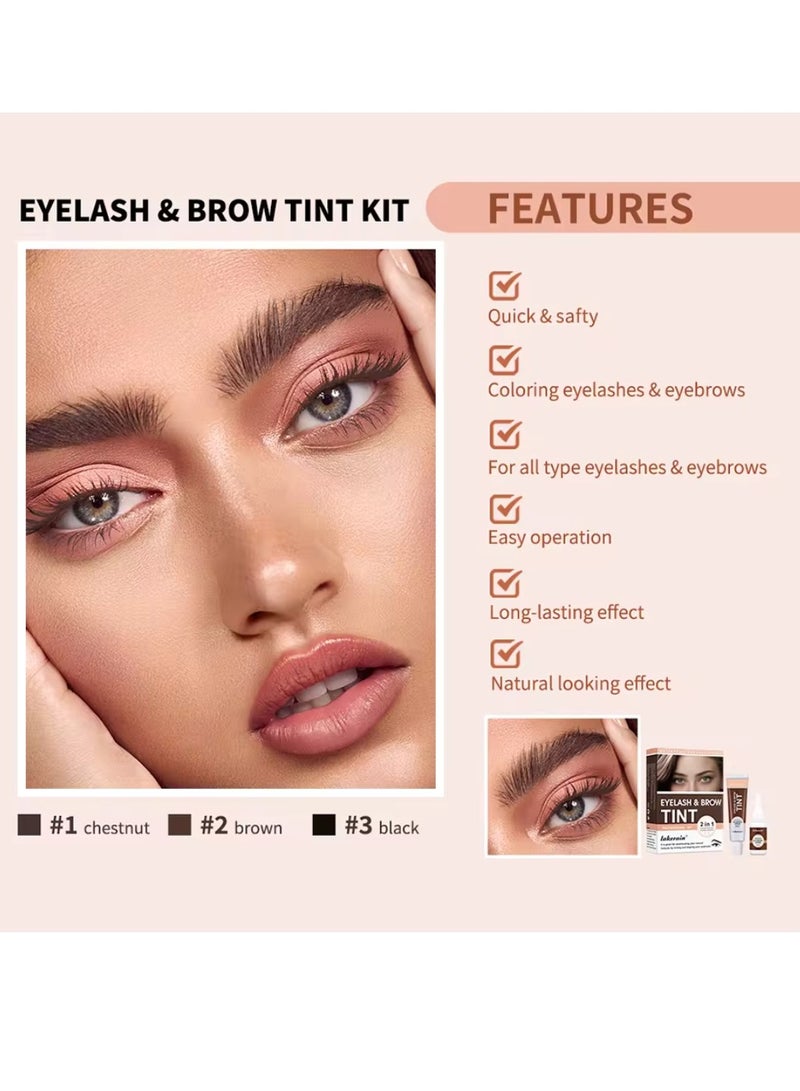 Eyelash and Brow Tint Dye Color Chestnut Kit 2 in 1 Brow and Lash Tint Professional Kit with Coloring Cream and Activating Lotion Eyebrow Tint Dye Kit Eyebrow Lash Color Kit 01