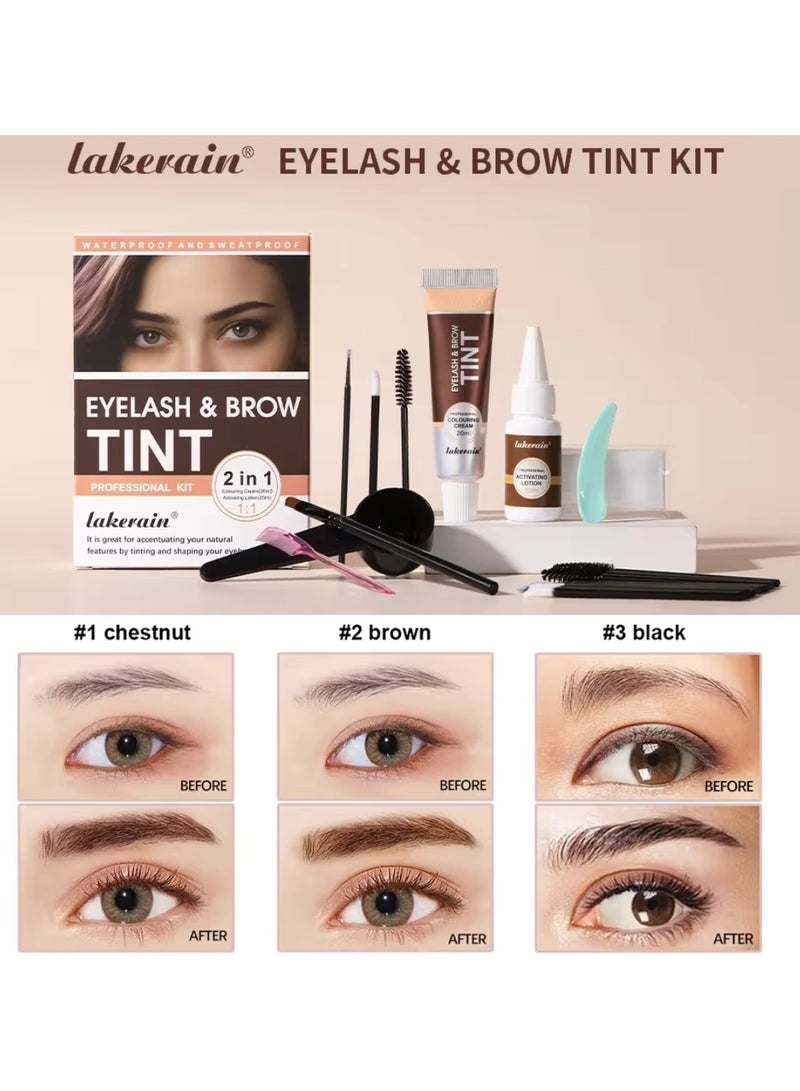 Eyelash and Brow Tint Dye Color Chestnut Kit 2 in 1 Brow and Lash Tint Professional Kit with Coloring Cream and Activating Lotion Eyebrow Tint Dye Kit Eyebrow Lash Color Kit 01