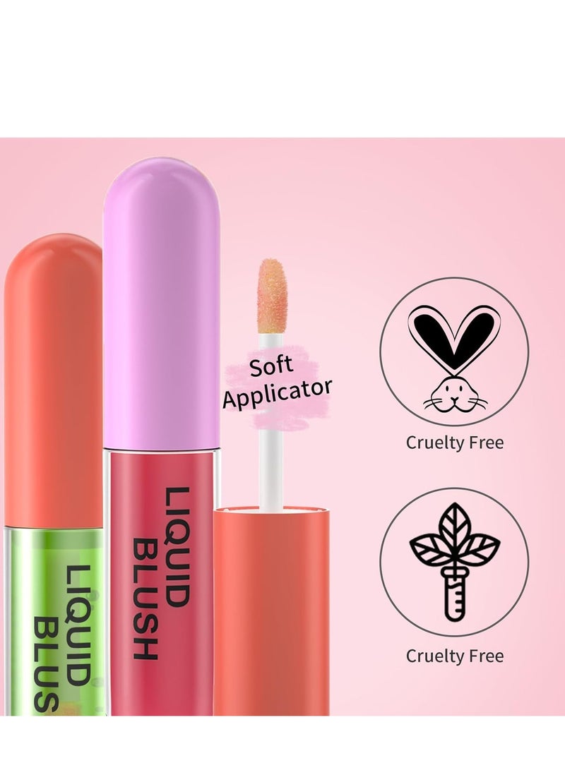 2Pcs Liquid Blush, 2-in-1 Makeup Face Blush, Color-Changing Blush for Cheeks and Lips Make Up, Weightless Cream Formula, Smudge Proof Long-Wearing Pigmented Blush, Natural Look Makeup Face Blushes