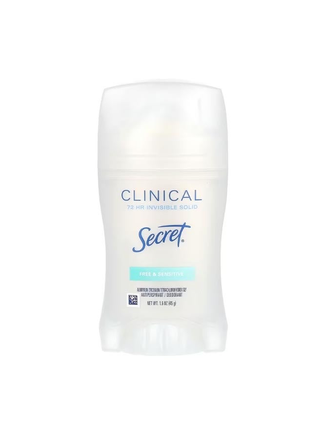 Clinical 72 HR Invisible Solid Deodorant Free and Sensitive  1.6 oz 45 g