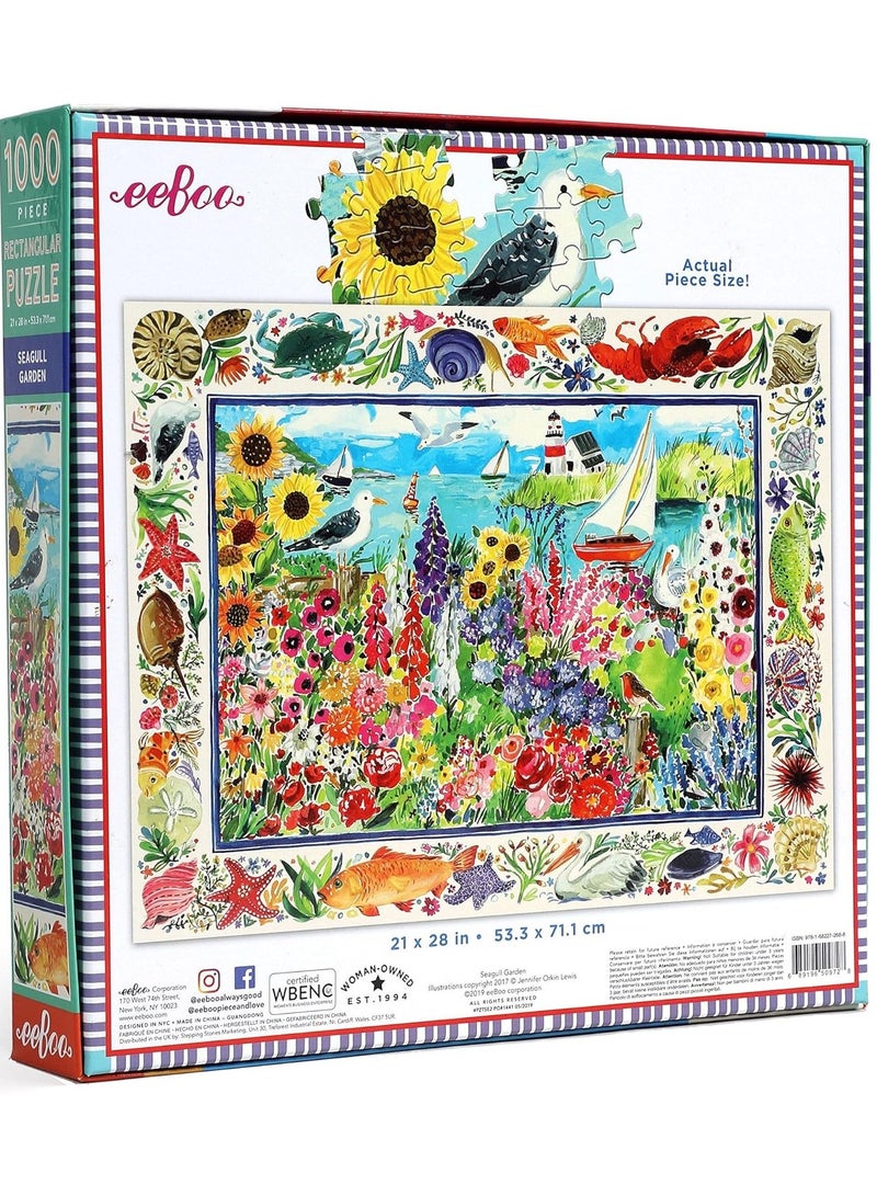 eeBoo: Piece and Love Seagull Garden 1000-piece rectangular adult Jigsaw Puzzle, High Quality Jigsaw Puzzle for Adults and Families, Includes Glossy, Sturdy Pieces and Minimal Puzzle Dust