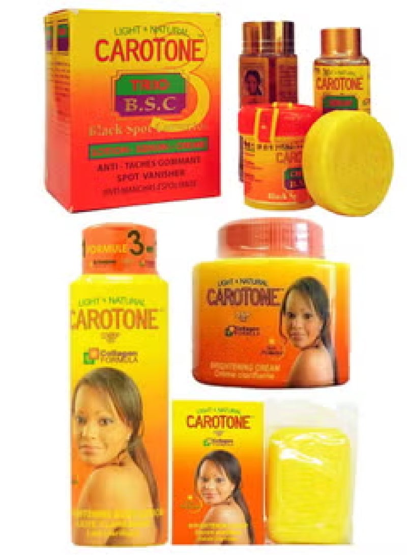 Carotene Collagen Formula Brightening Cream 135ml Body Lotion 215 ml Soap 190 g Light And Natural Black Spot Corrector Trio Multicolor