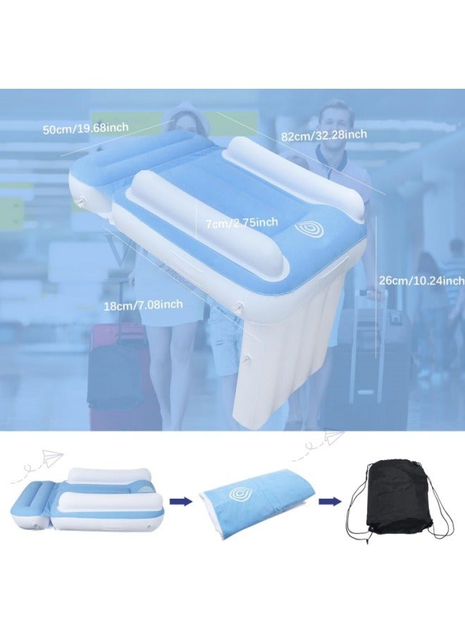 Inflatable Airplane Bed for Toddler Toddler Bed with Sides Pump Belt, Kids Air Mattress Fits Most Airplane Seats (Light Blue)