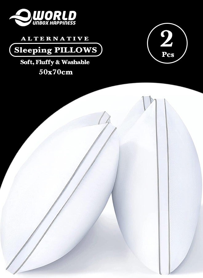 Set of 2 Premium Hotel-Quality Pillows, Crafted with Firm and Supportive Gusseted Design, Ideal for Side and Back Sleepers, Enjoy Cooling Down Alternative Fill for Luxuriously Fluffy Softness, 50x70cm