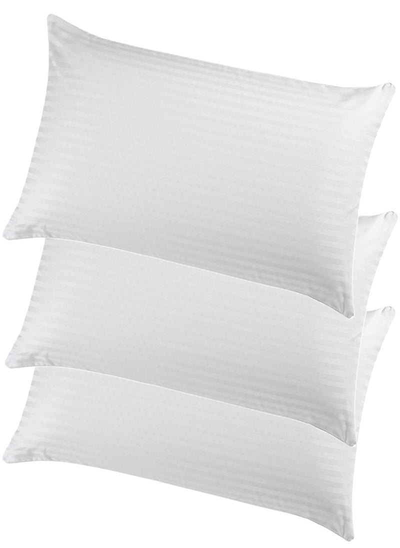 3 Piece set Stripe Design Cotton Soft Bed Pillow White 50x70cm Made in Uae