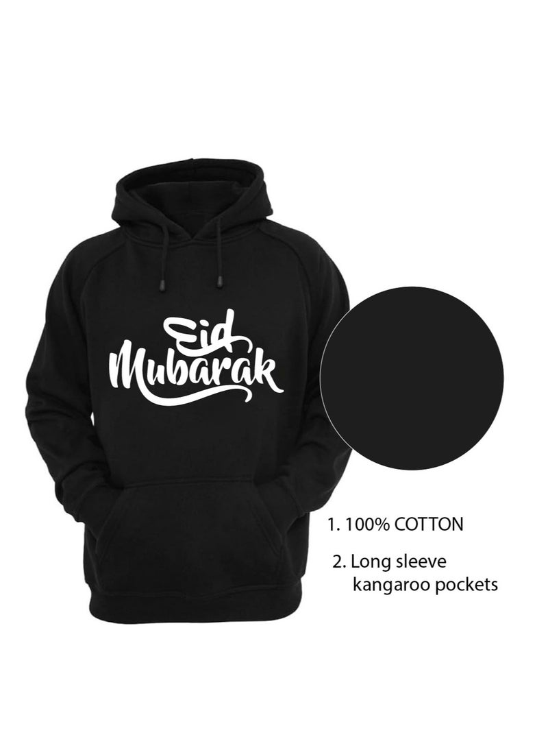 Eid Mubarak Hoodie for Both Men and Women - Soft Cotton Pullover - Long Sleeve with Drawstring and Kangaroo Pockets - Perfect for Travel - Celebrate Eid in Style