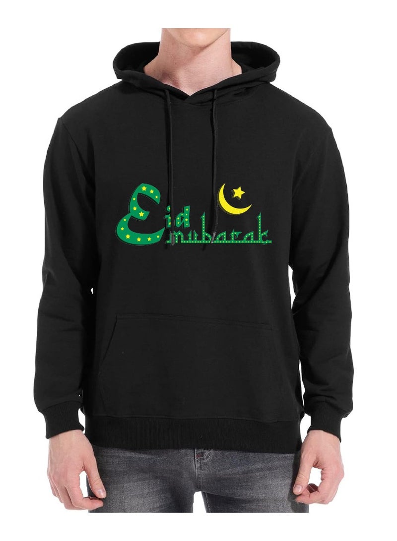 Eid Mubarak Hoodie for Both Men and Women - Soft Cotton Pullover - Long Sleeve with Drawstring and Kangaroo Pockets - Perfect for Travel - Celebrate Eid in Style