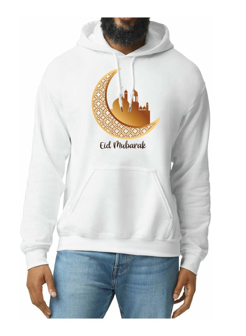 Eid Mubarak Hoodie for Both Men and Women - Soft Cotton Pullover - Long Sleeve with Drawstring and Kangaroo Pockets - Perfect for Travel - Celebrate Eid in Style