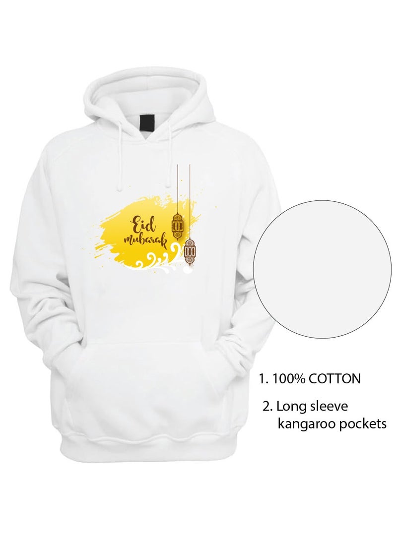 Eid Mubarak Hoodie for Both Men and Women - Soft Cotton Pullover - Long Sleeve with Drawstring and Kangaroo Pockets - Perfect for Travel - Celebrate Eid in Style