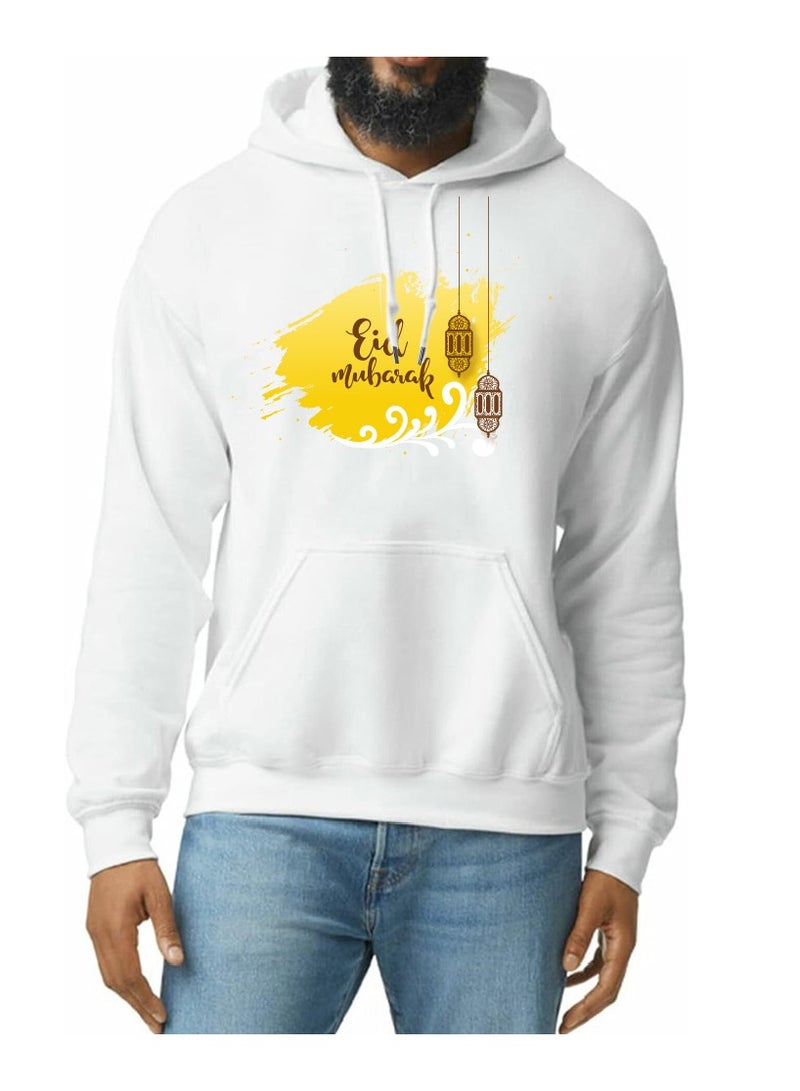 Eid Mubarak Hoodie for Both Men and Women - Soft Cotton Pullover - Long Sleeve with Drawstring and Kangaroo Pockets - Perfect for Travel - Celebrate Eid in Style