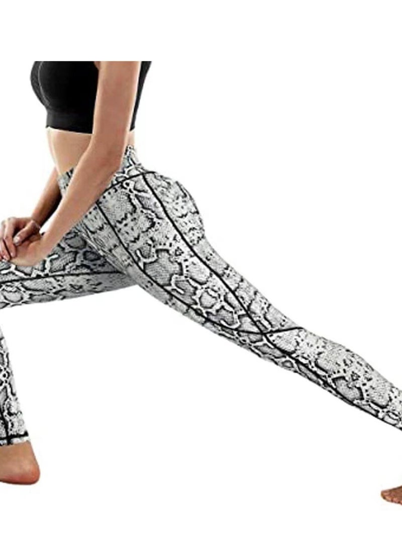 Women's High Waisted Printed Skinny Yoga Pants Sports Leggings Snake Pants With 2 Side Pockets