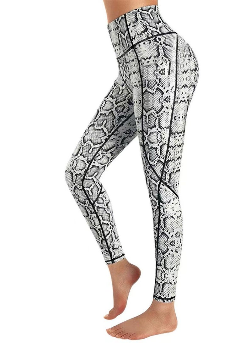 Women's High Waisted Printed Skinny Yoga Pants Sports Leggings Snake Pants With 2 Side Pockets