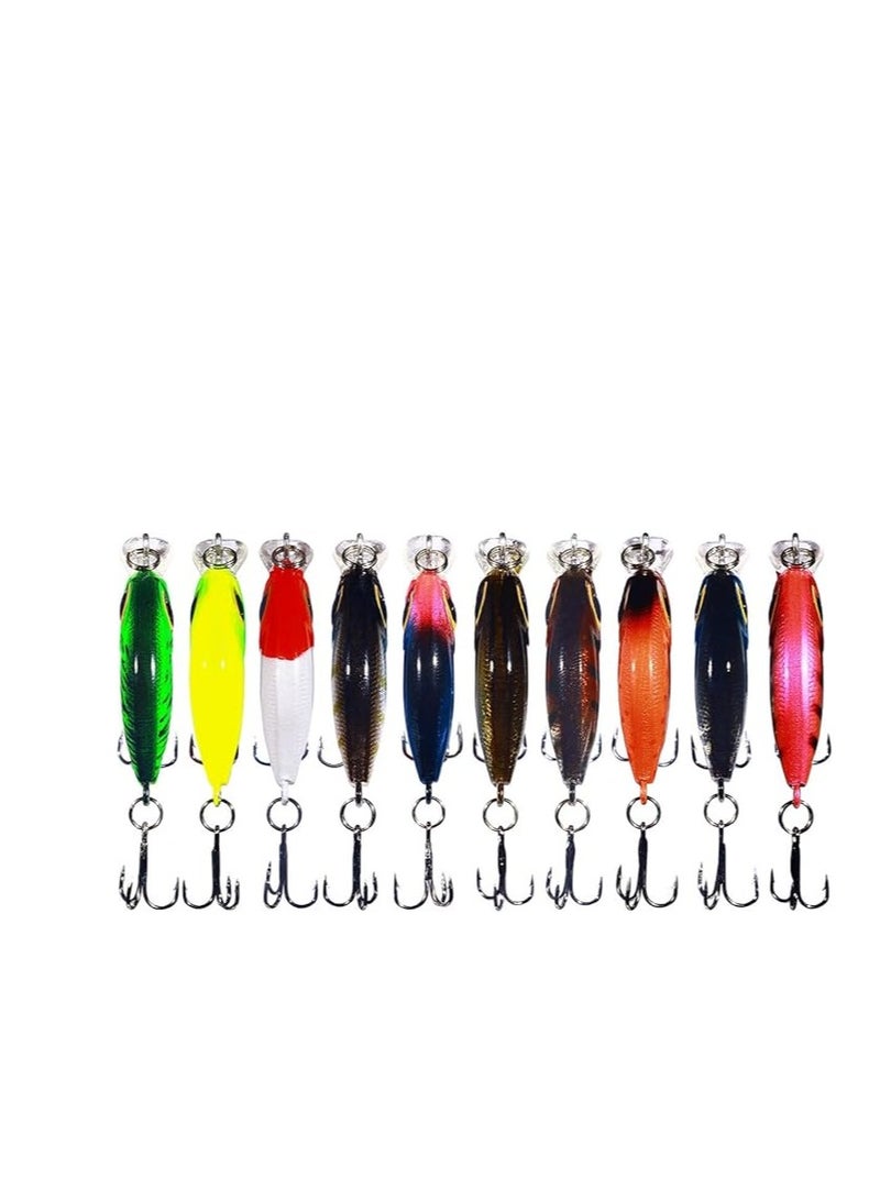 10pcs Hard Plastic Fishing Lures 3D Eyes Bass Fishing Lures CrankBait with Classic Treble Hooks and Flashing Feathers