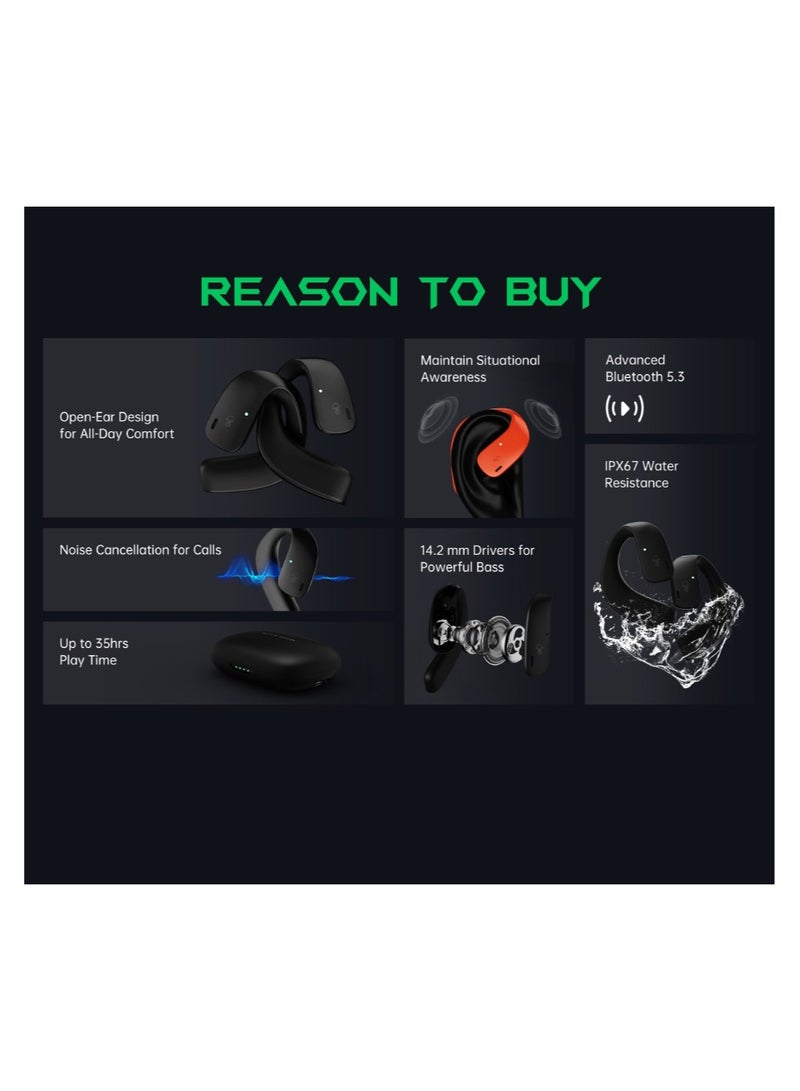 Comfortable Immersive Earphone With Open Ear Wireless Design, 35H Long Battery Life,5.3 Bluetooth Connectivity and IPX67 Water Resistance T20 - Black
