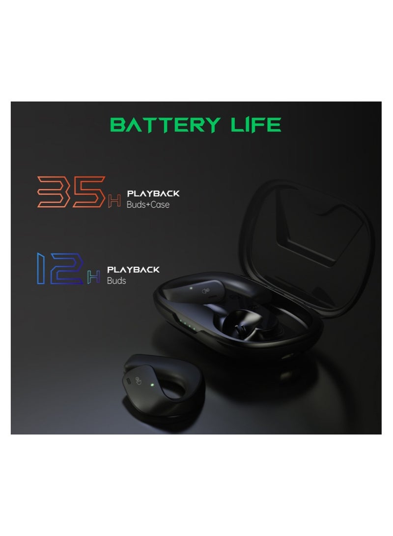 Comfortable Immersive Earphone With Open Ear Wireless Design, 35H Long Battery Life,5.3 Bluetooth Connectivity and IPX67 Water Resistance T20 - Black
