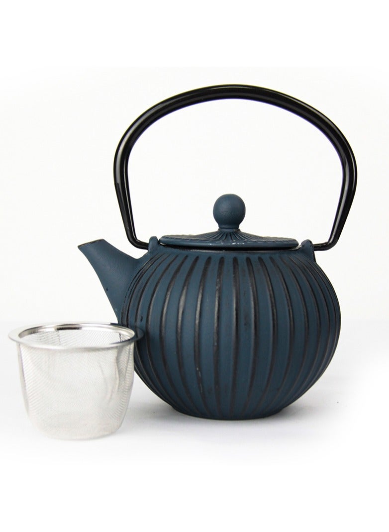 Durable Cast Iron Teapot With Infuser for Loose Tea Coated with Enameled Interior (0.5L) Blue&Black