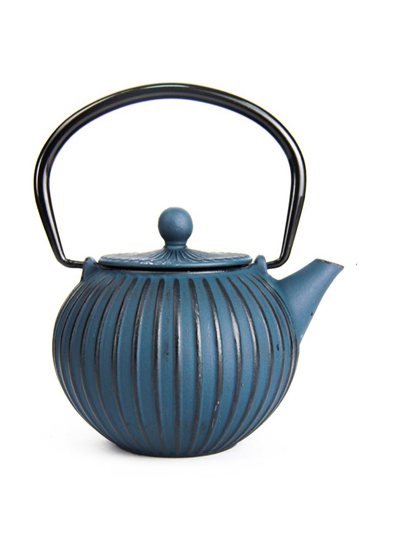 Durable Cast Iron Teapot With Infuser for Loose Tea Coated with Enameled Interior (0.5L) Blue&Black
