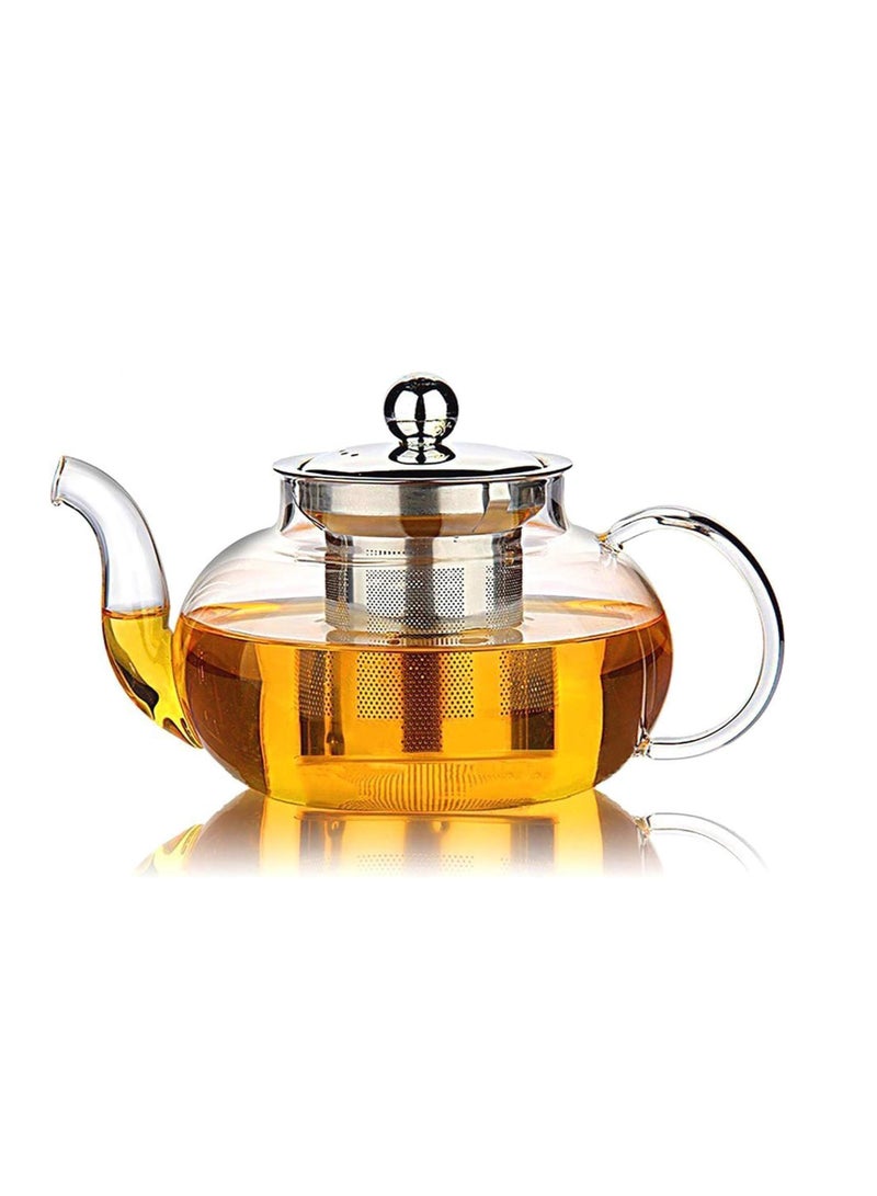 Glass Teapot with Stainless Steel Infuser & Lid, Borosilicate Glass Tea Pot Stovetop Safe, Blooming & Loose Leaf Teapots, Teapot, Glass