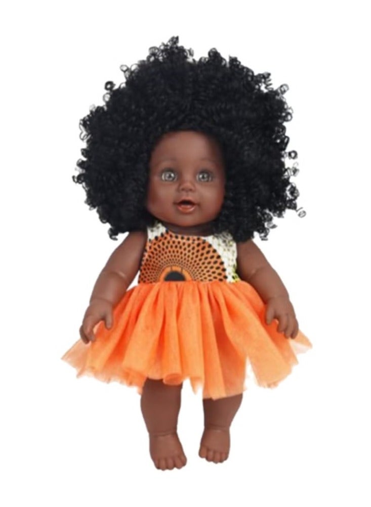 Black Baby Dolls for Toddler Girls African American Black Dolls Fashion Newborn Baby Dolls-Perfect Kids Toy Gifts for Birthday (Orange Dress)