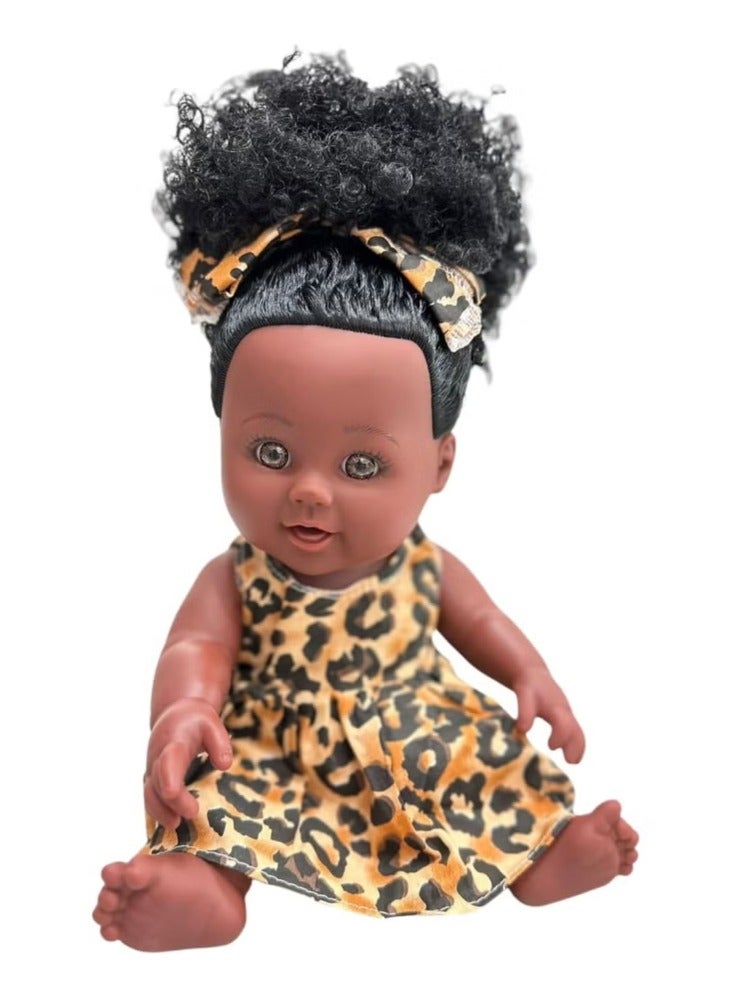 Black Baby Dolls for Toddler Girls African American Black Dolls Fashion Newborn Baby Dolls-Perfect Kids Toy Gifts for Birthday (Leopard Dress)