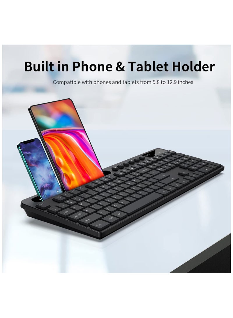 Wireless Keyboard and Mouse Combo, 2.4G Ergonomic Wireless Computer Keyboard with Phone Tablet Holder, Silent Mouse with 6 Button, Compatible with MacBook, Windows (Black)