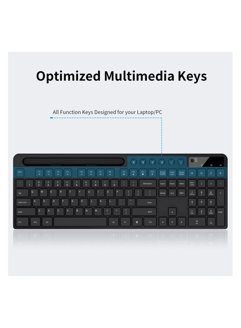 Wireless Keyboard and Mouse Combo, 2.4G Ergonomic Wireless Computer Keyboard with Phone Tablet Holder, Silent Mouse with 6 Button, Compatible with MacBook, Windows (Black)
