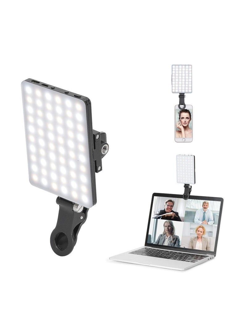 60 LED High Power Rechargeable Clip Fill Video Light with Front and Back Clip Adjusted 3 Light Modes for Phone Android  Laptop  for Makeup Selfie Vlog Video Conference