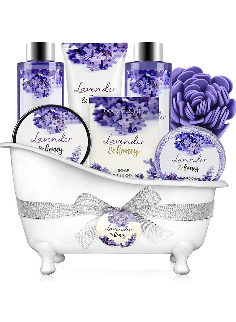 Body & Earth Gift Set for Women, Gift Baskets for Women, Women Bath Set Lavender Spa Baskets with Bubble Bath, Bath Salts, Body Lotion, Scented Candle, birthday gifts for Women, birthday gift Basket