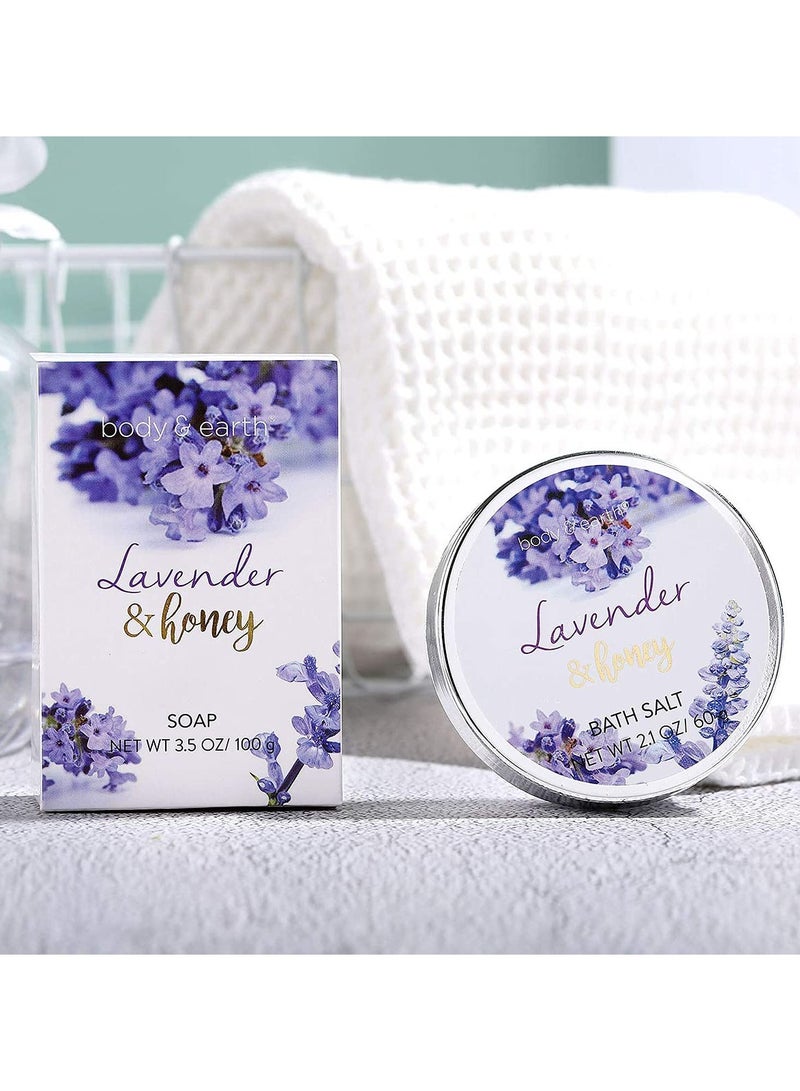 Body & Earth Gift Set for Women, Gift Baskets for Women, Women Bath Set Lavender Spa Baskets with Bubble Bath, Bath Salts, Body Lotion, Scented Candle, birthday gifts for Women, birthday gift Basket