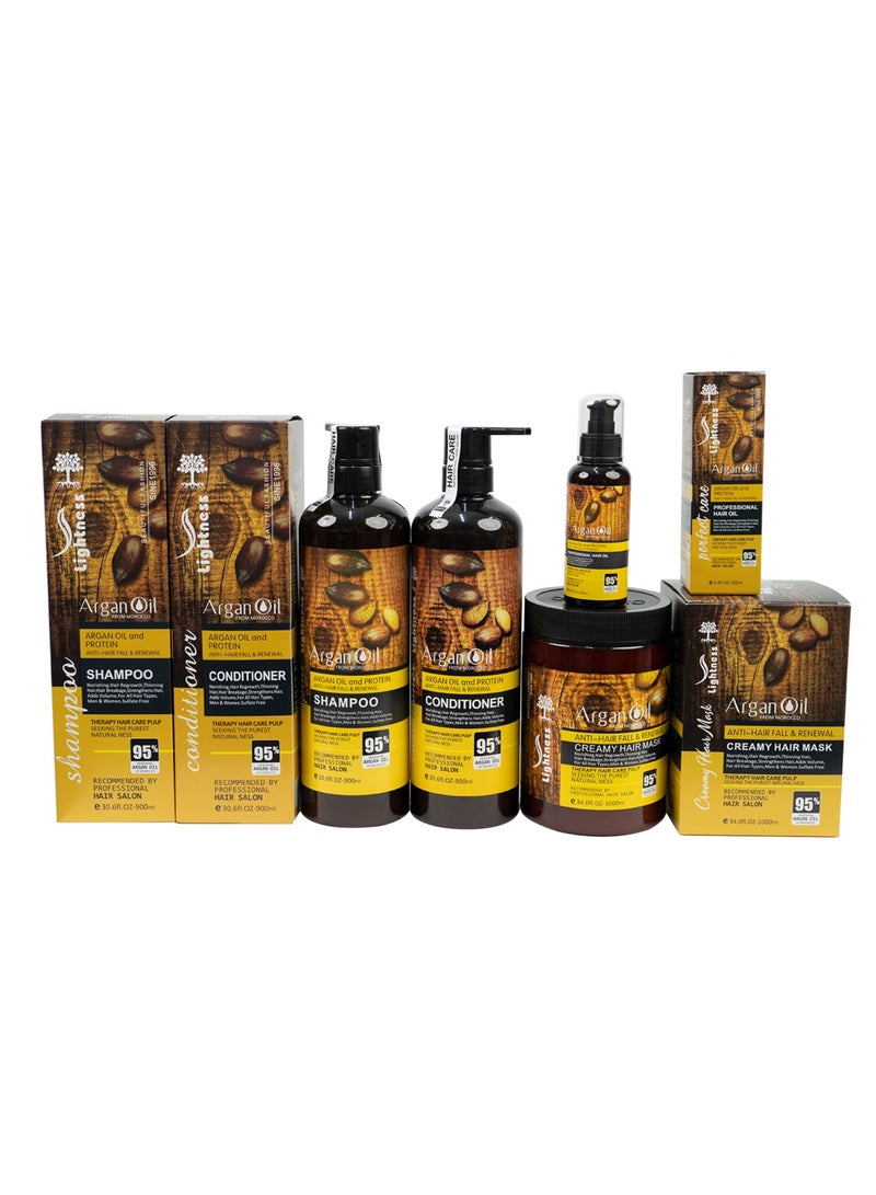 Argan Oil and Protein 4 in 1 Shampoo, Conditioner, Hair Mask, Hair Serum Set Sulfate Free Anti Hair Fall Renewal
