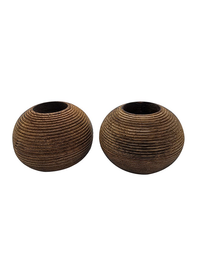 2-Piece Wooden Handmade Candle Stand Brown 8x9cm