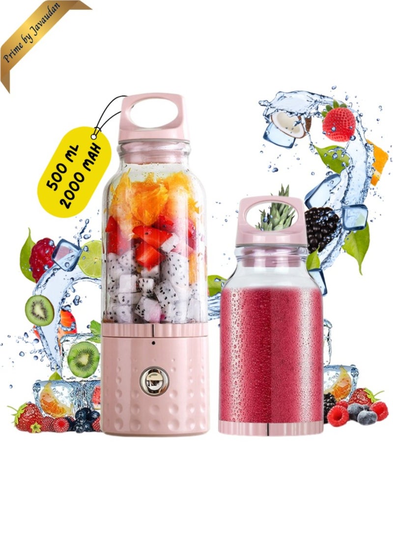 Portable Blender, USB Rechargeable Juicer Cup, 500mL Waterproof Fruit Mixing Machine Milk Shake Baby Travel Home Office Sports Outdoors