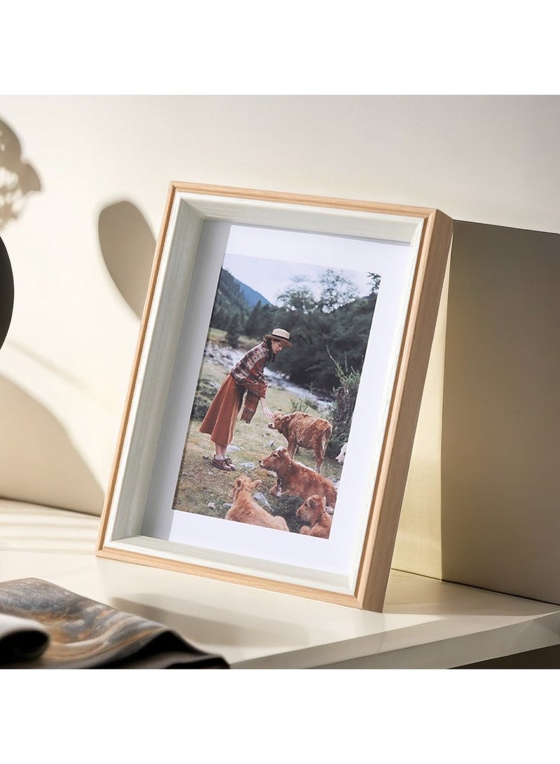 Pack of 2, A4 Photo Frame, Minimalist Rectangular Photo Picture Frame, 21x30centimeter, Wood Color+ White