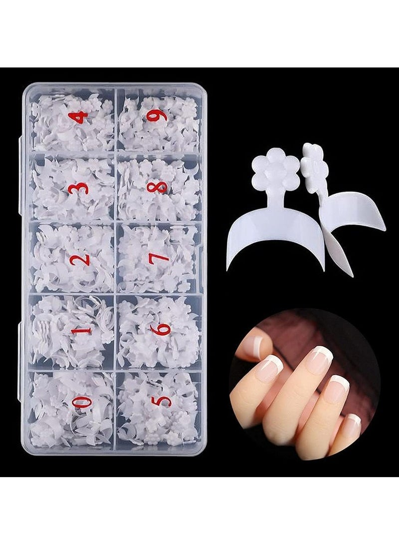 1000 PCS Short French Style False Nails Half Cover Nails TipsAcrylic Half Cover Fake Nail Tips Clear Short Acrylic Extension Finger Nail 10 Sizes with Box (French)
