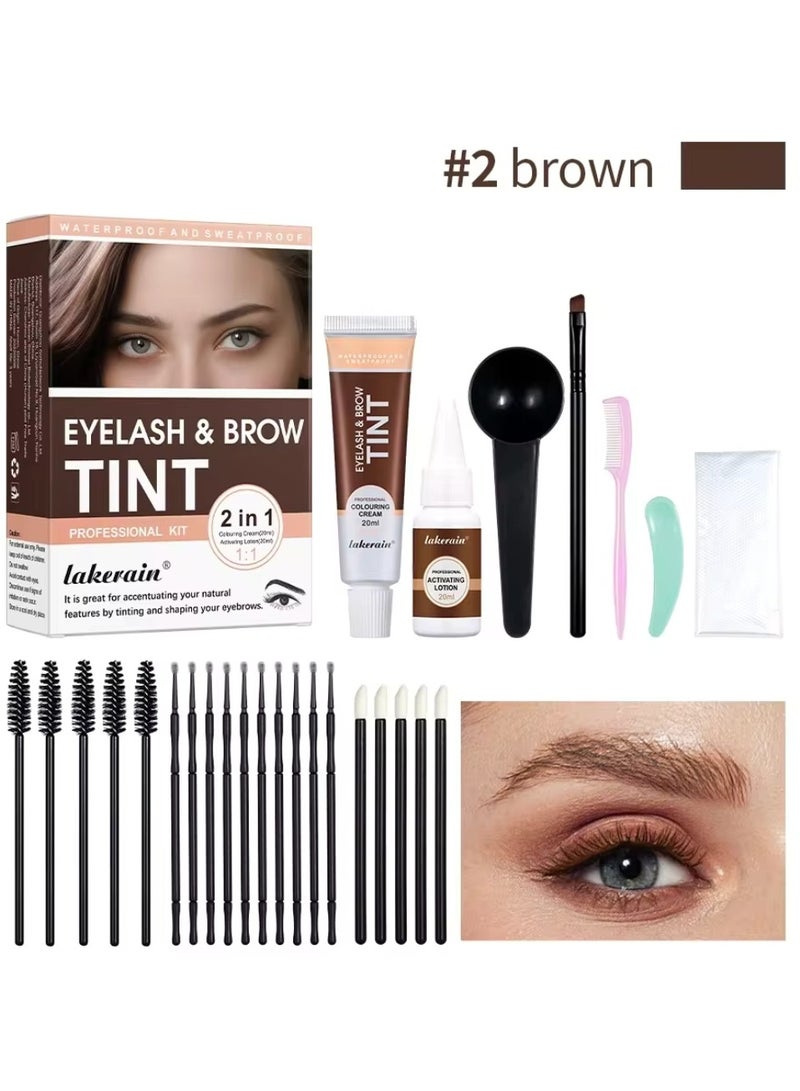 Eyelash and Brow Tint Dye Color Brown Kit 2 in 1 Brow and Lash Tint Professional Kit with Coloring Cream and Activating Lotion Eyebrow Tint Dye Kit Eyebrow Lash Color Kit 02