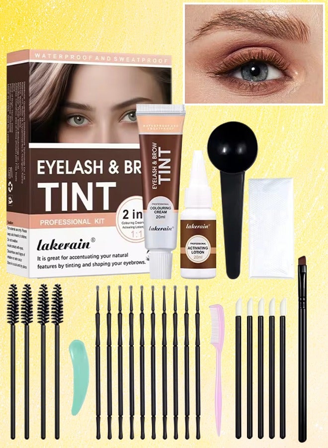 Eyelash and Brow Tint Dye Color Brown Kit 2 in 1 Brow and Lash Tint Professional Kit with Coloring Cream and Activating Lotion Eyebrow Tint Dye Kit Eyebrow Lash Color Kit 02